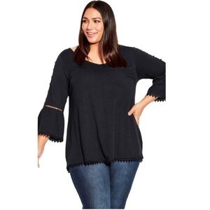 NWT | EVANS Crochet Split Sleeve Top - black Size 22/24